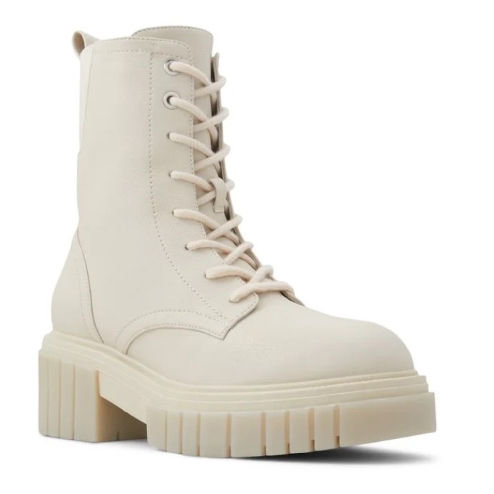 Call It Spring Off-White Lace-Up Combat Boots